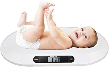 BAKAJI Báscula electrónica de peso para niños recién nacidos con pantalla digital LCD báscula de peso recién nacido 20 kg/44 apagado automático y tara, color blanco